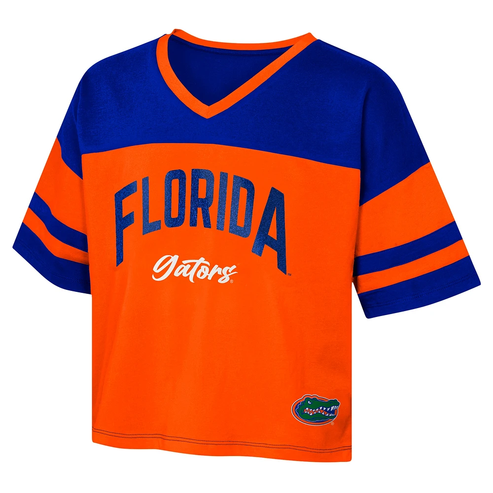 Girls Youth Royal Florida Gators The Playmaker Sleeve Stripe V-Neck Jersey T-Shirt