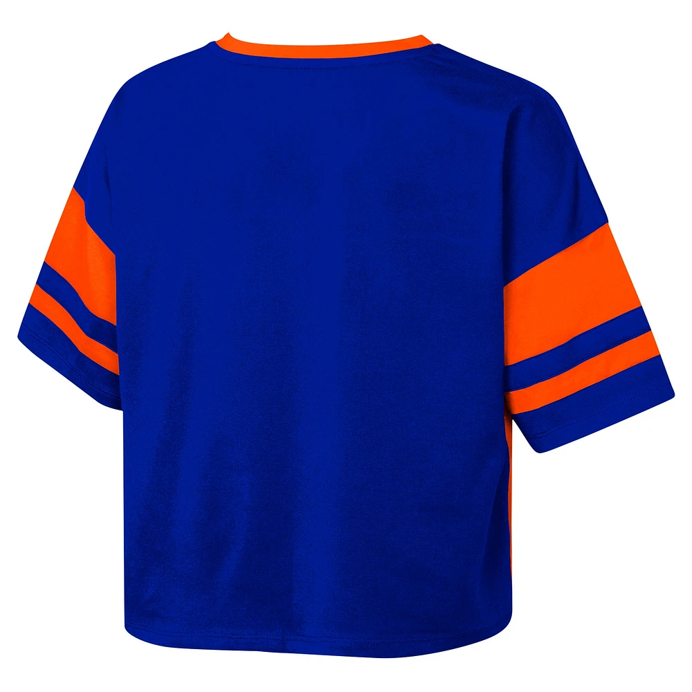 Girls Youth Royal Florida Gators The Playmaker Sleeve Stripe V-Neck Jersey T-Shirt