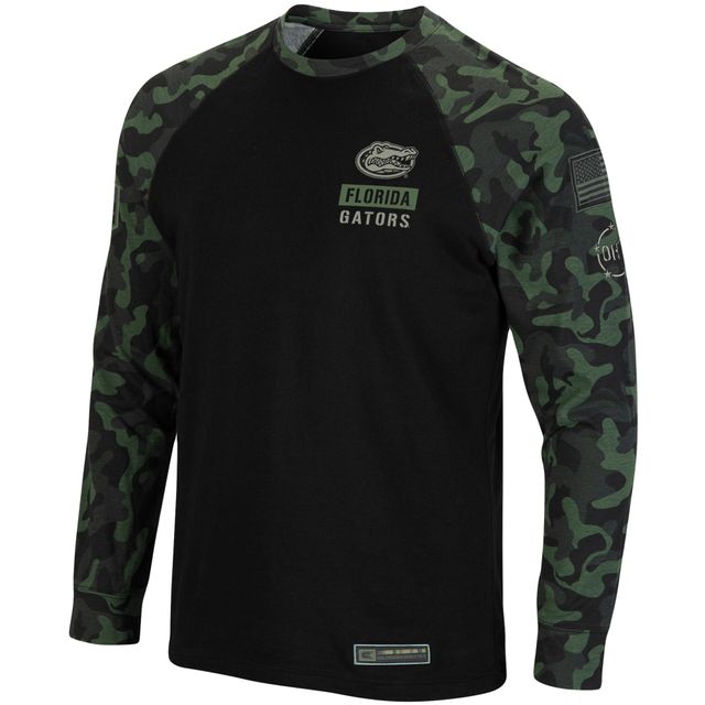 T-shirt à manches longues Colosseum Black Florida Gators OHT Military Appréciation Camo Raglan pour hommes
