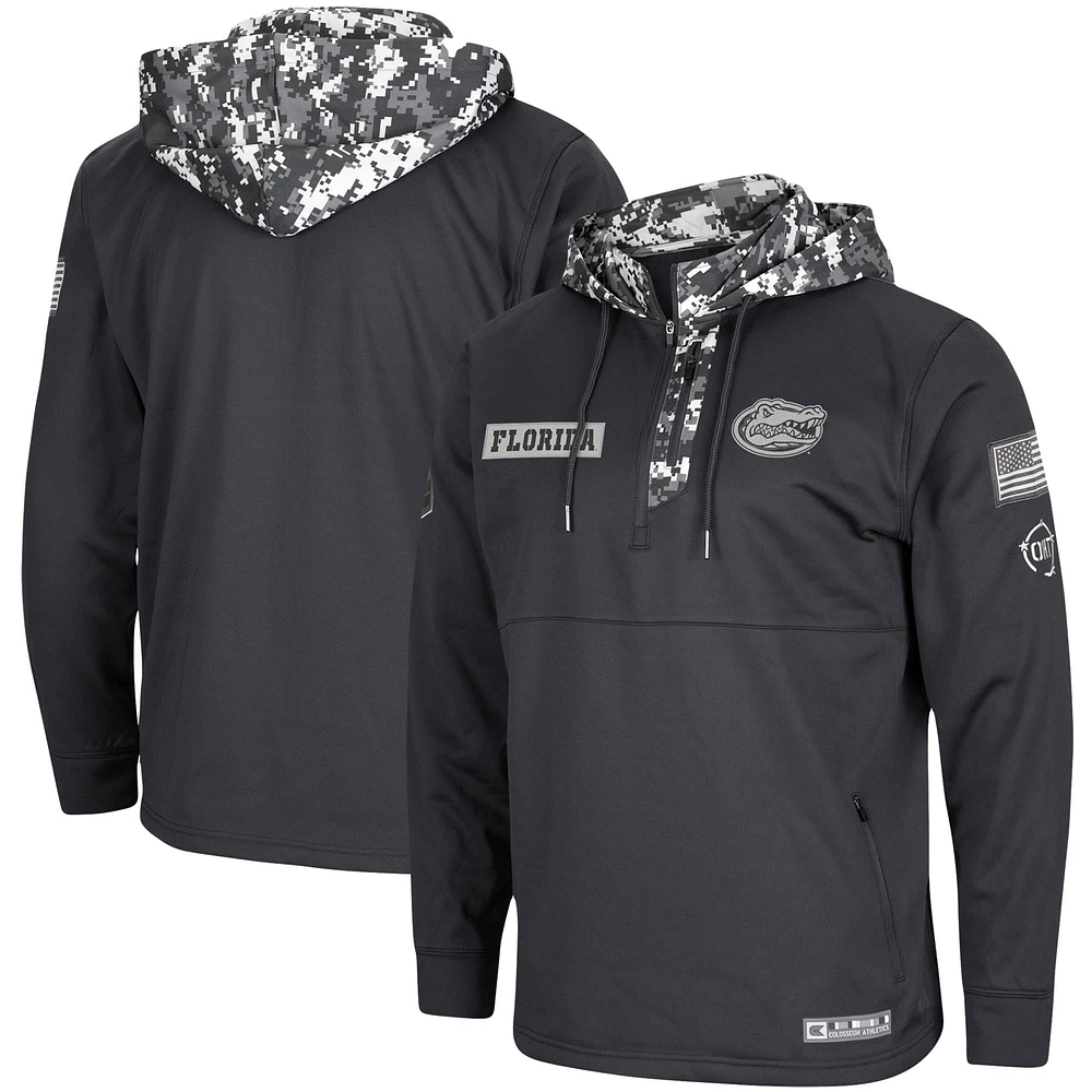 Sweat à capuche avec zip quart de Colosseum Charcoal Florida Gators OHT Military Appreciation Digi Camo pour hommes