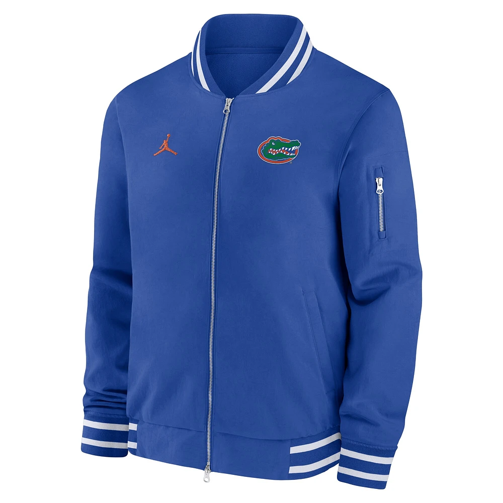 Veste aviateur entièrement zippée Jordan Brand Royal Florida Gators 2024 Sideline pour homme