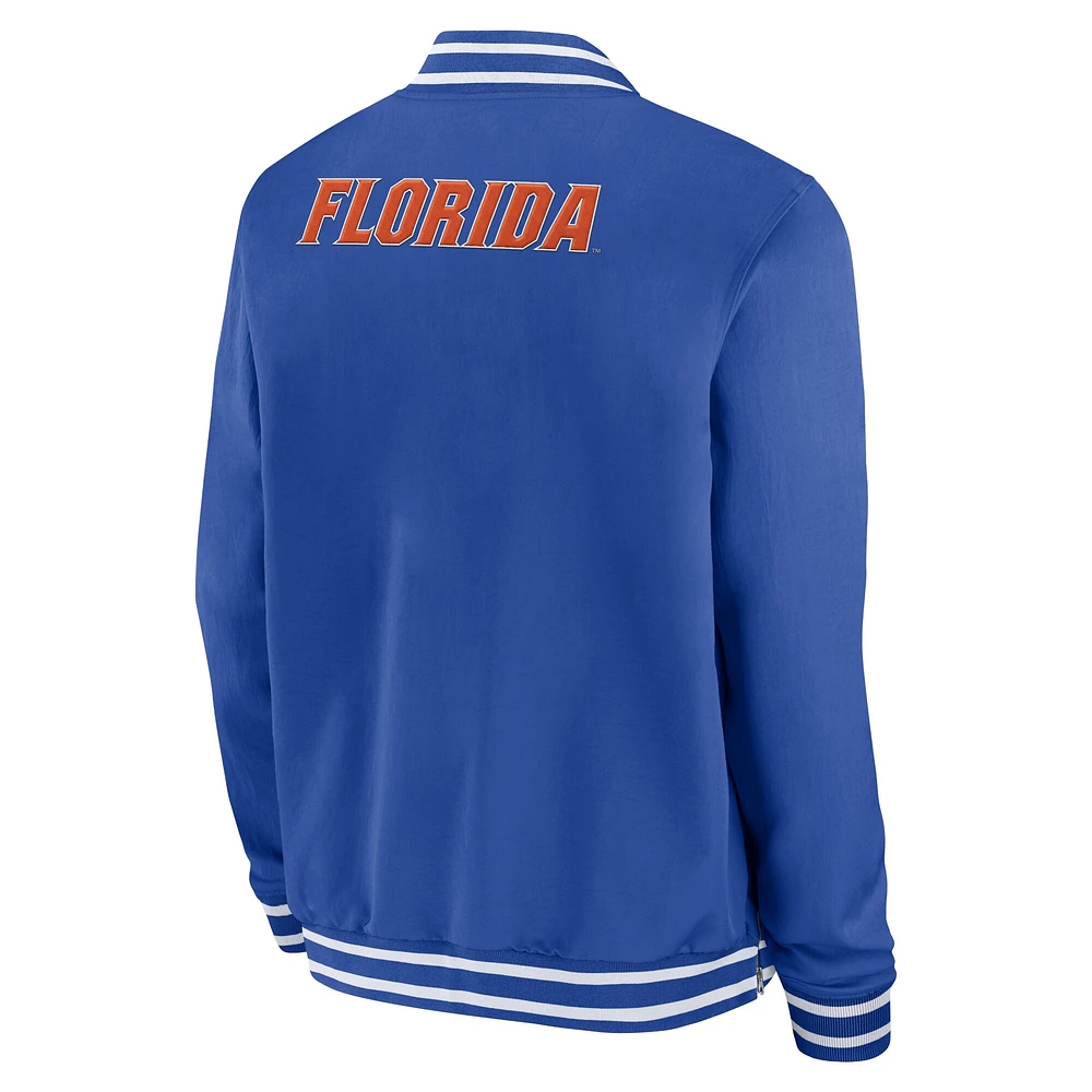 Veste aviateur entièrement zippée Jordan Brand Royal Florida Gators 2024 Sideline pour homme