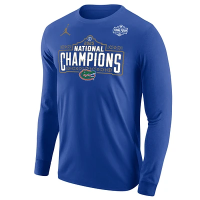 T-shirt à manches longues Jordan Brand Royal Florida Gators 2025 NCAA pour homme, célébration des champions nationaux de basketball masculin