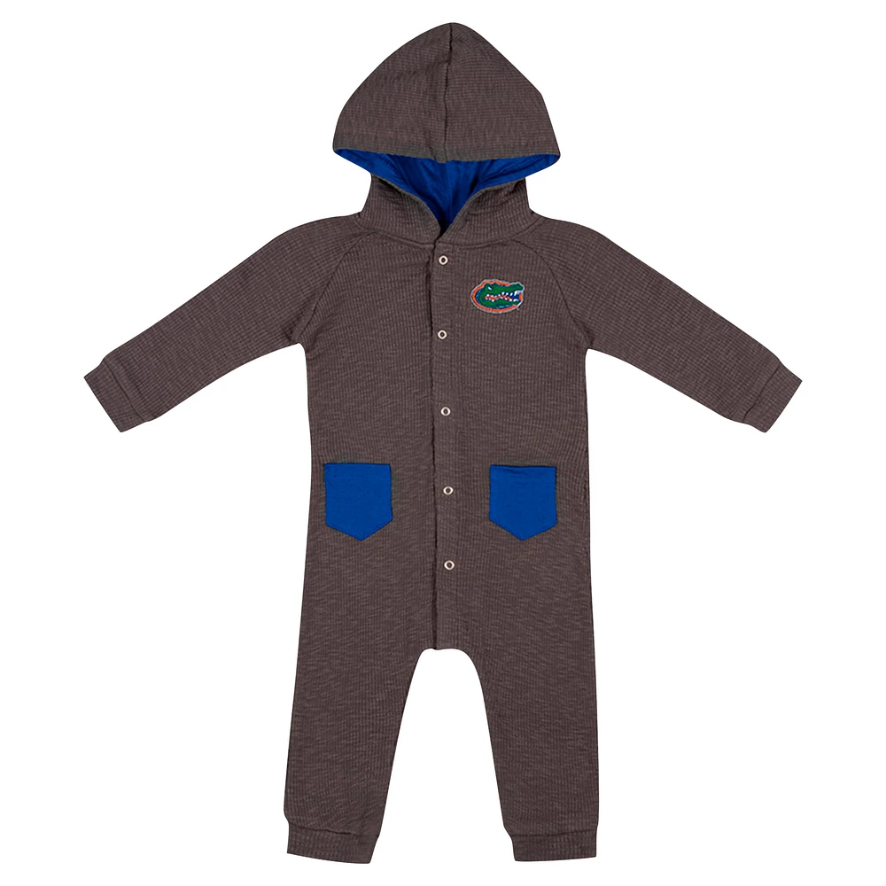 Newborn & Infant Colosseum Charcoal Florida Gators Zando-Zan Waffle Full-Snap Hooded Romper