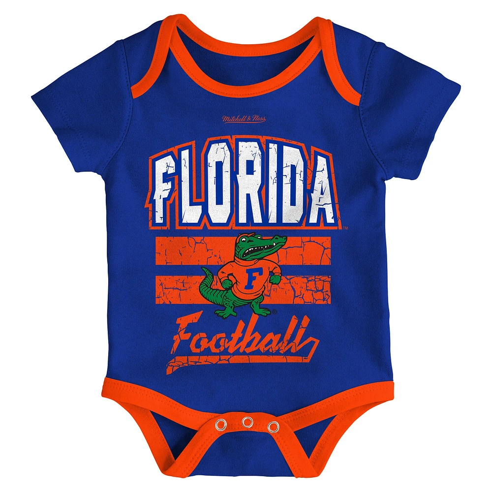 Newborn & Infant Mitchell Ness Royal Florida Gators 3-Pack Bodysuit, Bib and Bootie Set