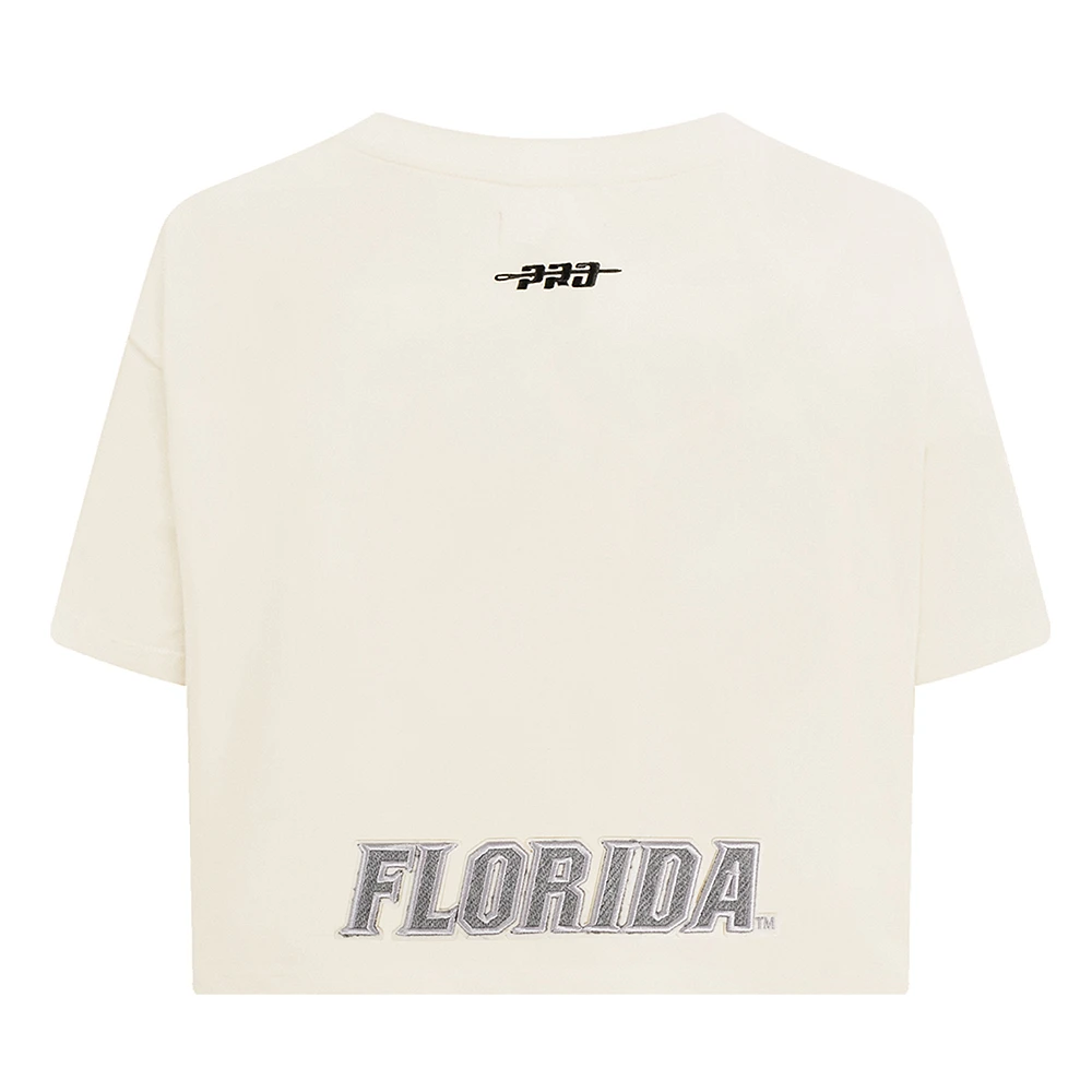 Women's Pro Standard Cream Florida Gators Reverse French Terry Boxy Cropped T-Shirt