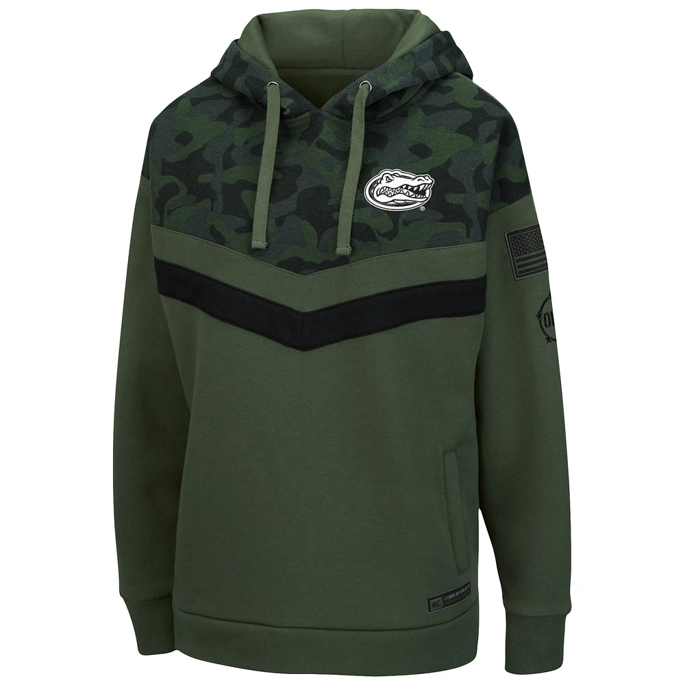 Women's Colosseum Olive/Camo Florida Gators OHT Military Appreciation Extraction Chevron Pullover Hoodie