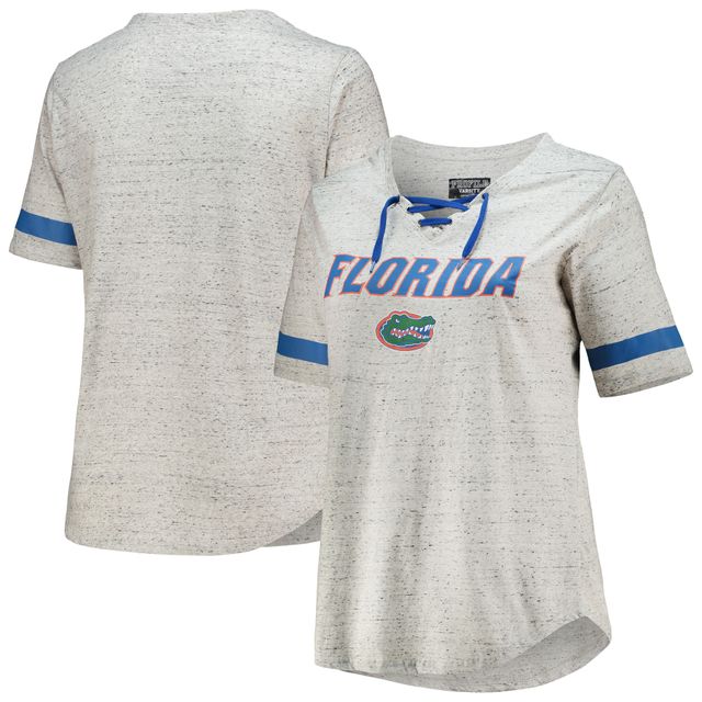 T-shirt à col en V lacets Florida Gators gris chiné pour femme