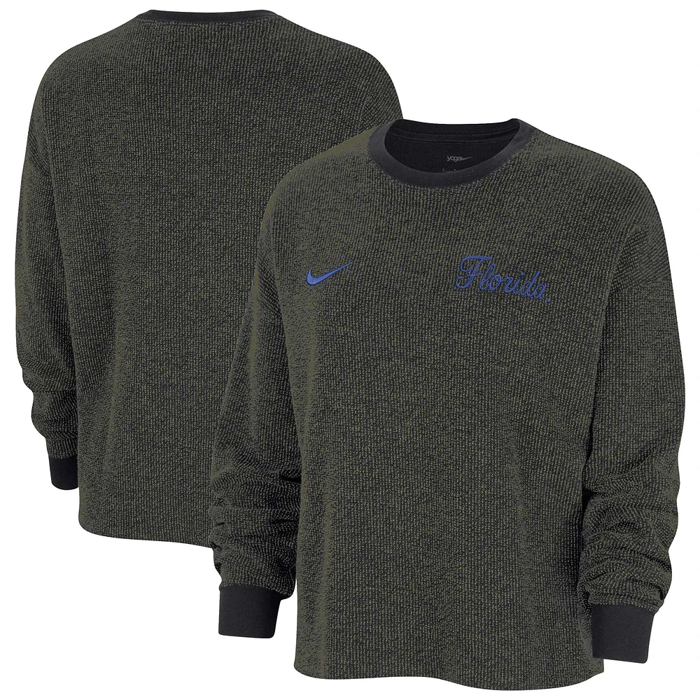 Women's Nike Black Florida Gators Yoga Script Pullover Sweatshirt