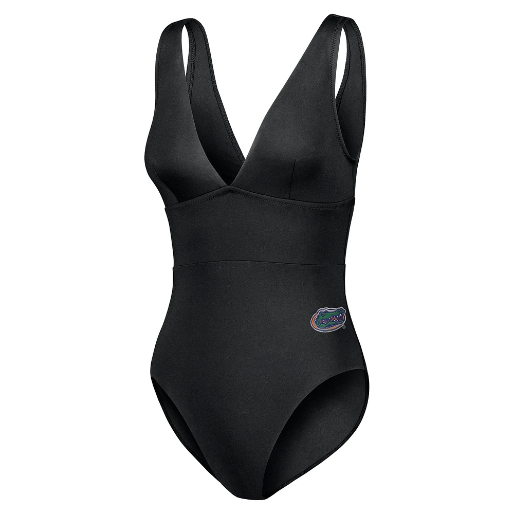 Women's Tommy Bahama Black Florida Gators Palm Modern V-Neck One-Piece Swimsuit