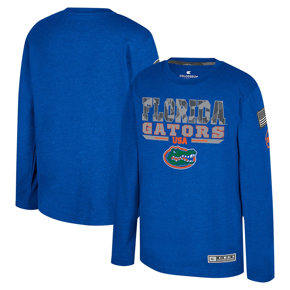 Youth Colosseum Heather Royal Florida Gators OHT Military Appreciation Oorah Long Sleeve T-Shirt