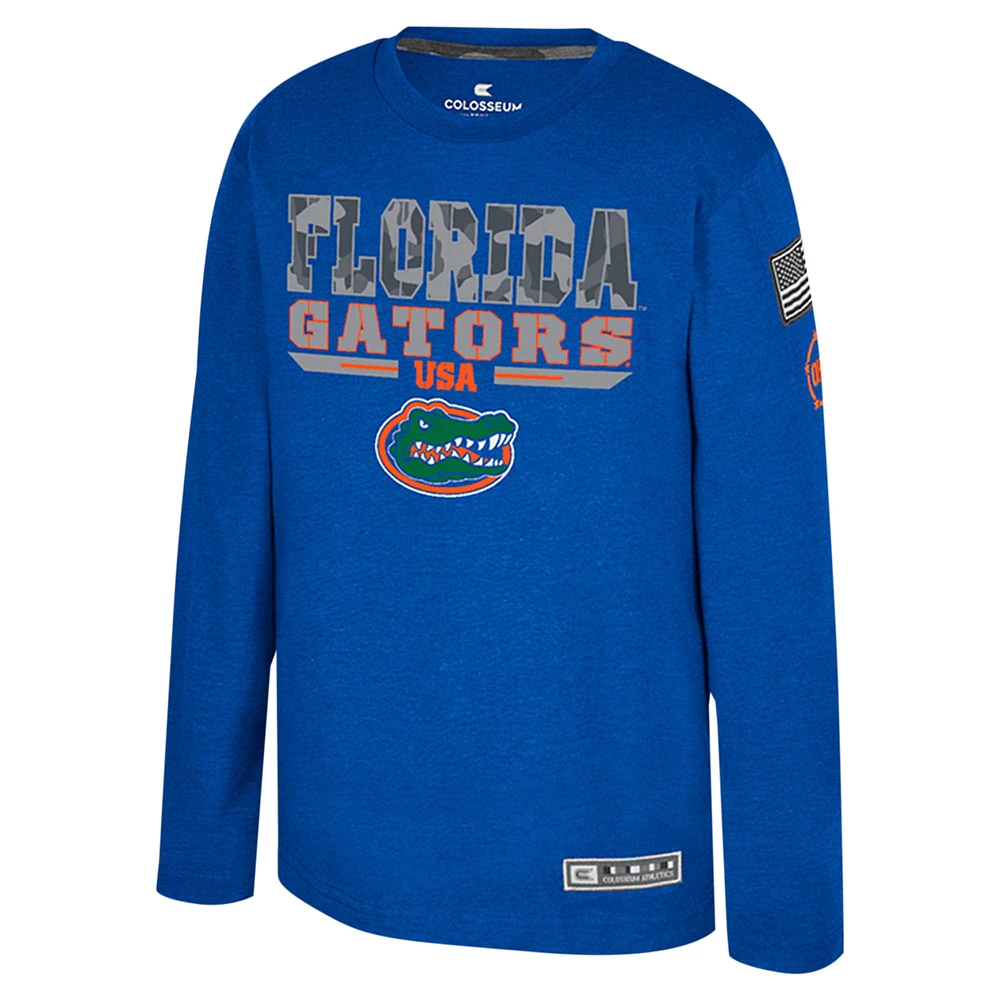 Youth Colosseum Heather Royal Florida Gators OHT Military Appreciation Oorah Long Sleeve T-Shirt