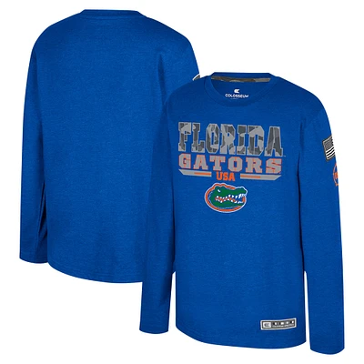 T-shirt à manches longues Oorah d'appréciation militaire OHT Youth Colosseum Heather Royal Florida Gators