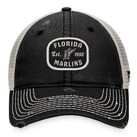 Men's Fanatics Black Florida Marlins Distressed Patch Trucker Adjustable Hat