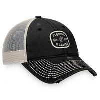 Men's Fanatics Black Florida Marlins Distressed Patch Trucker Adjustable Hat