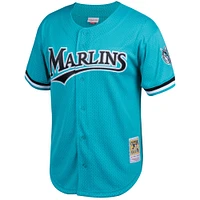 Maillot boutonné d'entraînement au bâton en maille pour homme Mitchell & Ness Andre Dawson Teal Florida Marlins Cooperstown Collection