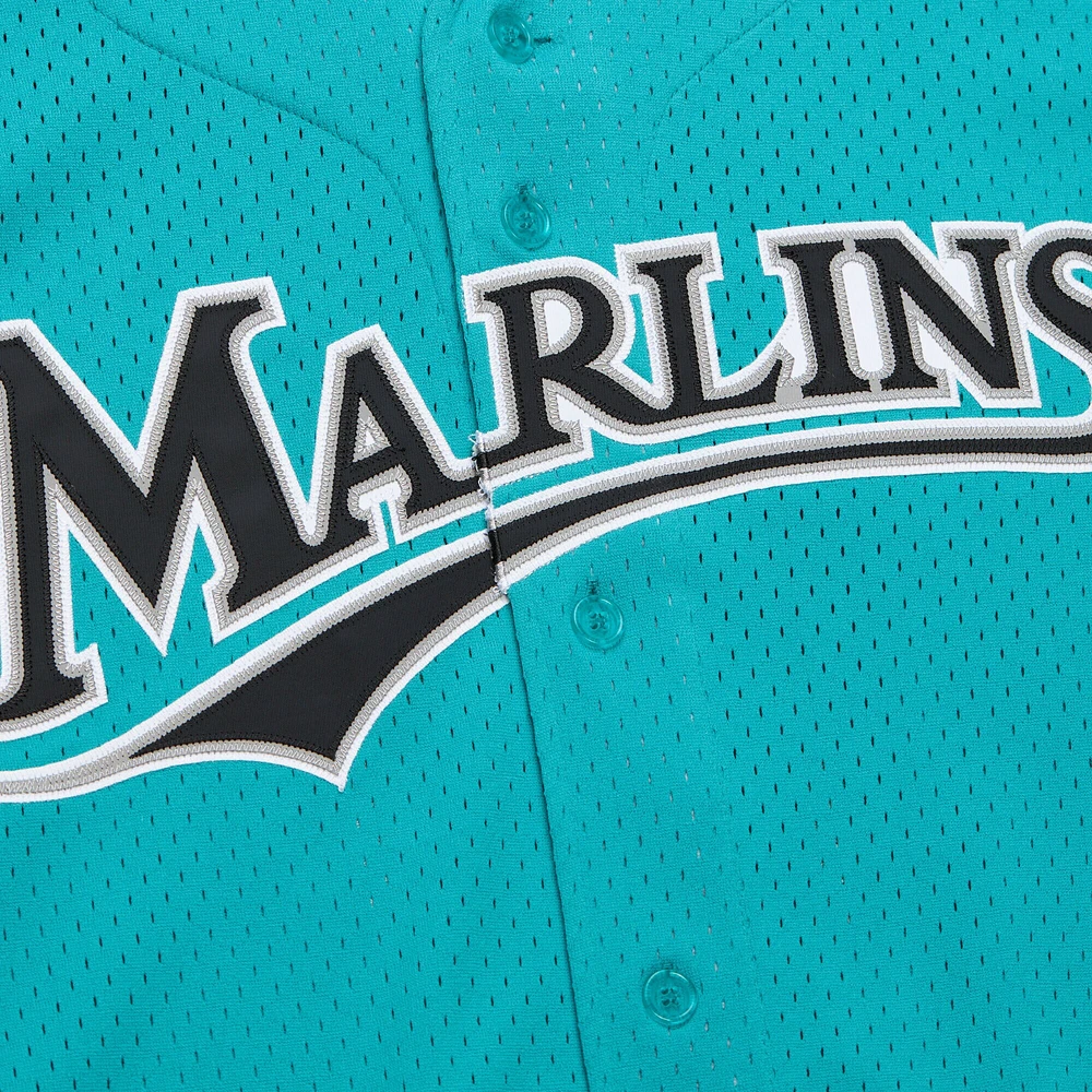 Maillot boutonné d'entraînement au bâton en maille pour homme Mitchell & Ness Andre Dawson Teal Florida Marlins Cooperstown Collection