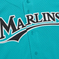 Maillot boutonné d'entraînement au bâton en maille pour homme Mitchell & Ness Andre Dawson Teal Florida Marlins Cooperstown Collection