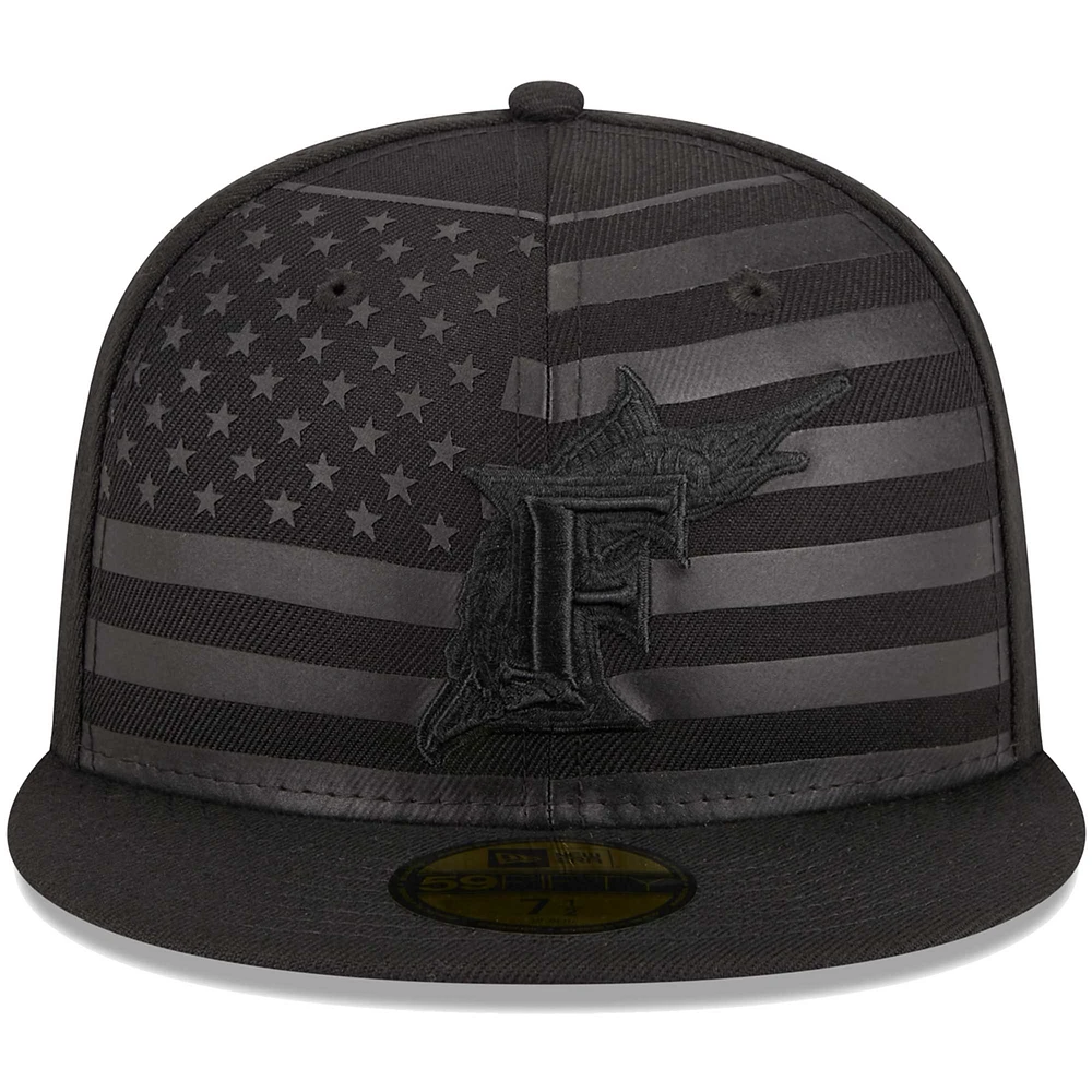 Men's New Era Black Florida Marlins Cooperstown Collection Tonal Flag 59FIFTY Fitted Hat