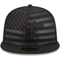 Men's New Era Black Florida Marlins Cooperstown Collection Tonal Flag 59FIFTY Fitted Hat