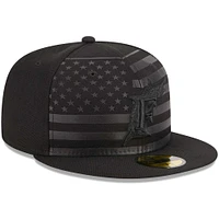 Men's New Era Black Florida Marlins Cooperstown Collection Tonal Flag 59FIFTY Fitted Hat