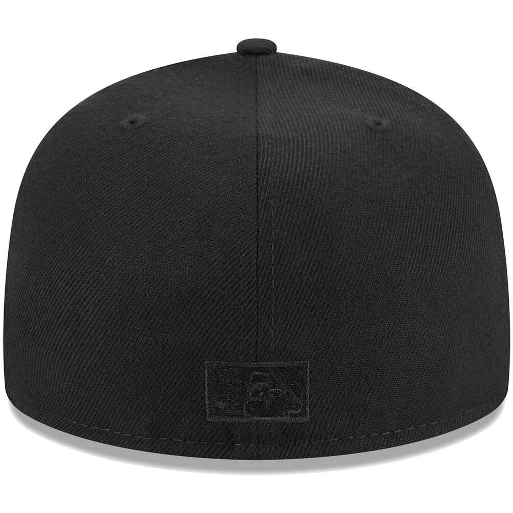 Men's New Era Black Florida Marlins Cooperstown Collection Tonal Flag 59FIFTY Fitted Hat