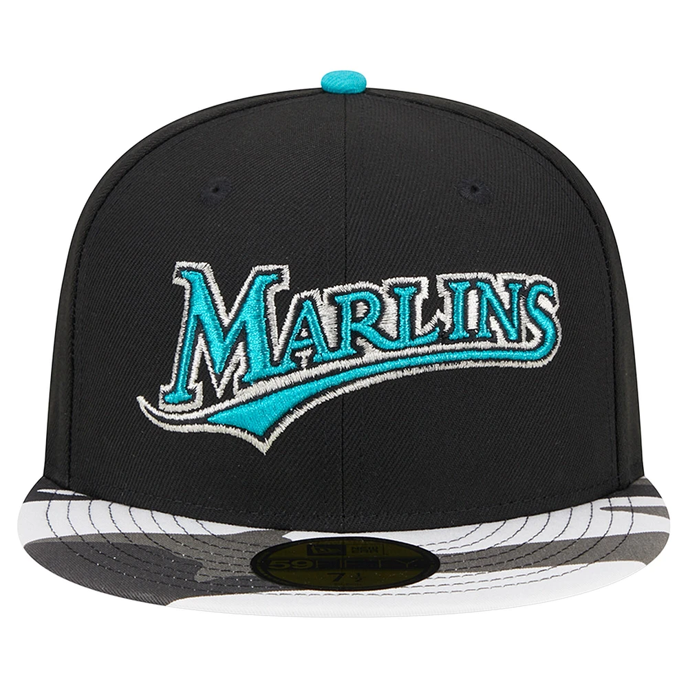 Men's New Era Black Florida Marlins Metallic Camo 59FIFTY Fitted Hat