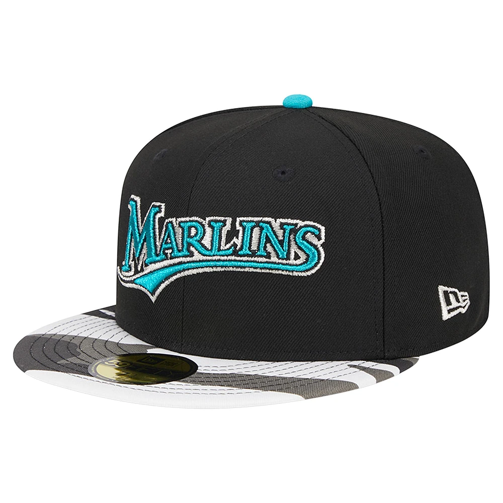 Men's New Era Black Florida Marlins Metallic Camo 59FIFTY Fitted Hat