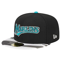 Men's New Era Black Florida Marlins Metallic Camo 59FIFTY Fitted Hat