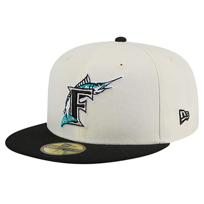 Casquette ajustée 59FIFTY chromée New Era Florida Marlins Cooperstown Collection pour hommes