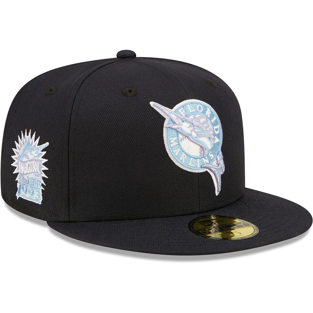 Men's New Era Navy Florida Marlins Inaugural Season Lavender Undervisor 59FIFTY Fitted Hat