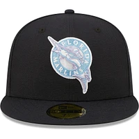 Men's New Era Navy Florida Marlins Inaugural Season Lavender Undervisor 59FIFTY Fitted Hat