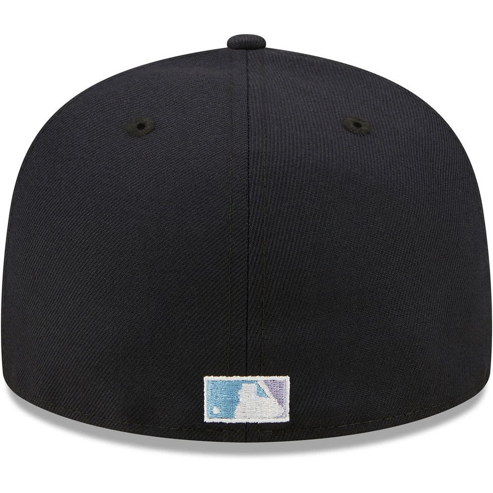 Men's New Era Navy Florida Marlins Inaugural Season Lavender Undervisor 59FIFTY Fitted Hat