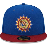 Men's New Era Royal/Red Florida Marlins Alternate Throwback Logo Primary Jewel Gold Undervisor 59FIFTY Fitted Hat