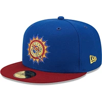 Men's New Era Royal/Red Florida Marlins Alternate Throwback Logo Primary Jewel Gold Undervisor 59FIFTY Fitted Hat