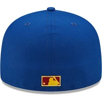 Men's New Era Royal/Red Florida Marlins Alternate Throwback Logo Primary Jewel Gold Undervisor 59FIFTY Fitted Hat