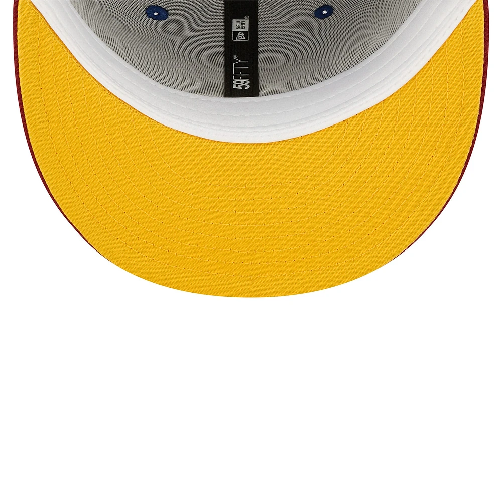 Men's New Era Royal/Red Florida Marlins Alternate Throwback Logo Primary Jewel Gold Undervisor 59FIFTY Fitted Hat