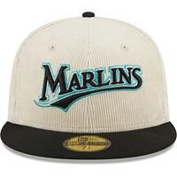 Men's New Era White Florida Marlins Cooperstown Collection Corduroy Classic 59FIFTY Fitted Hat