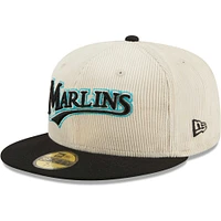 Men's New Era White Florida Marlins Cooperstown Collection Corduroy Classic 59FIFTY Fitted Hat