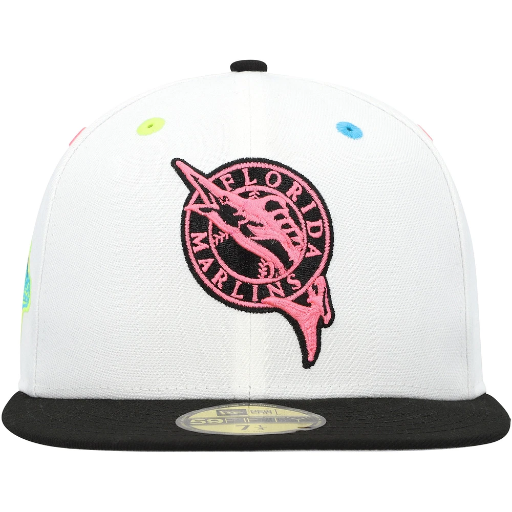 Men's New Era White Florida Marlins Cooperstown Collection Neon Eye 59FIFTY Fitted Hat
