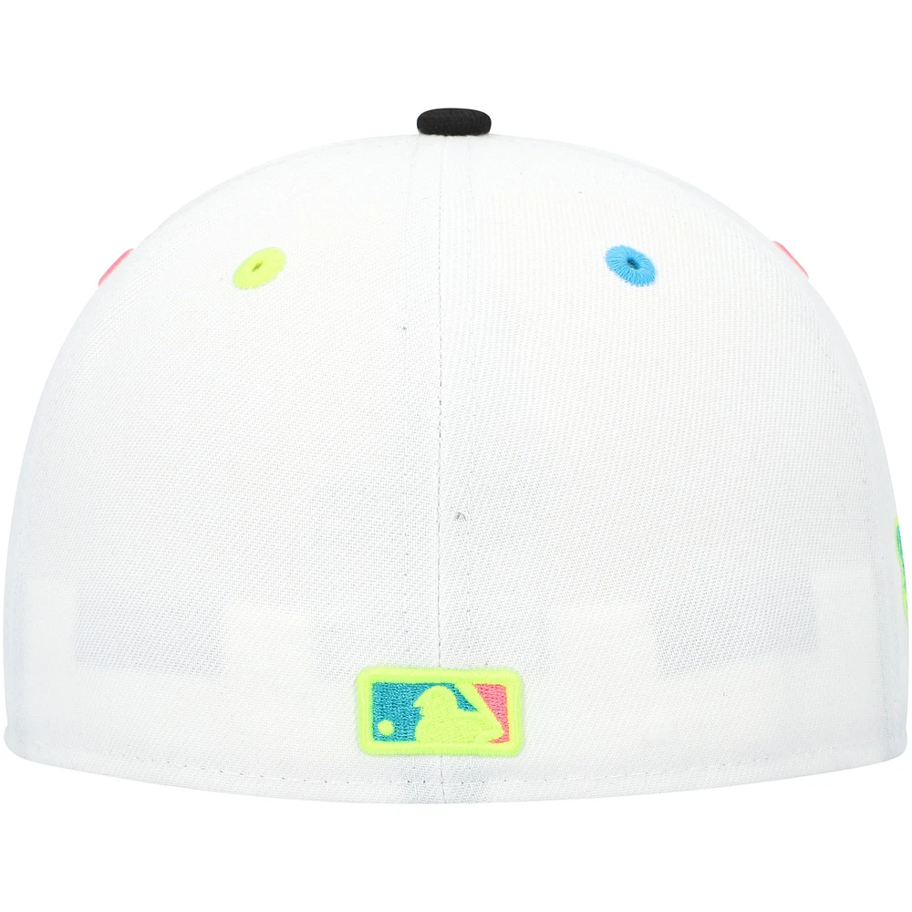 Men's New Era White Florida Marlins Cooperstown Collection Neon Eye 59FIFTY Fitted Hat