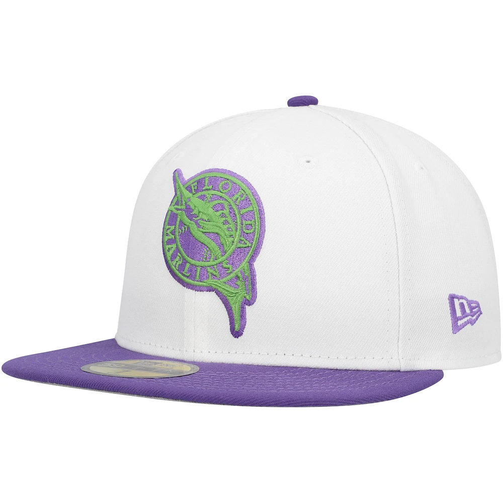 Men's New Era White Florida Marlins  Side Patch 59FIFTY Fitted Hat