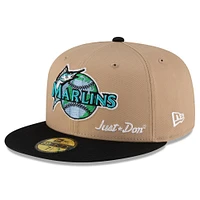 Men's New Era x Just Don Light Beige/ Black Florida Marlins Earth Day 59FIFTY Fitted Hat