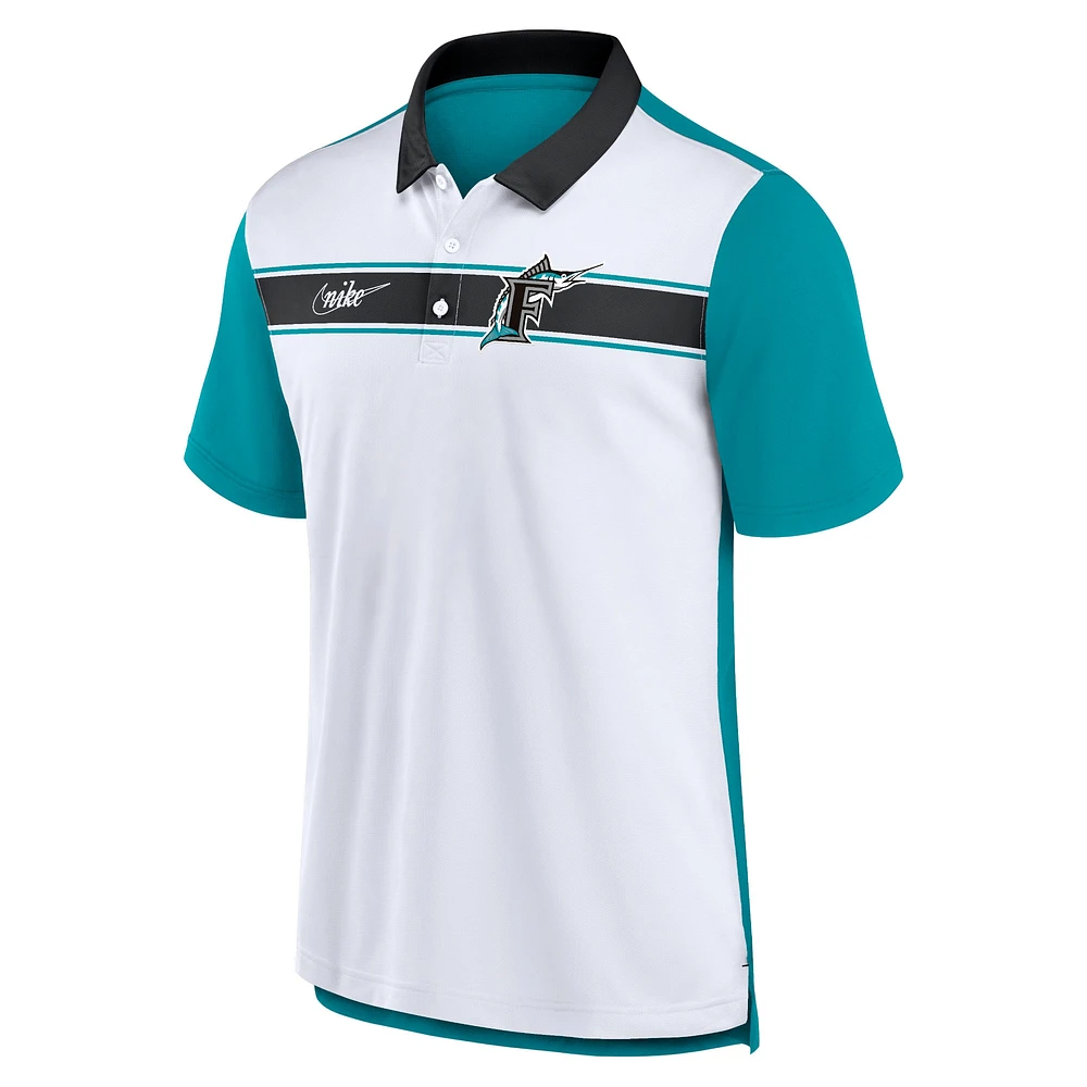 Men's Nike  White/Teal Florida Marlins Rewind Stripe Polo