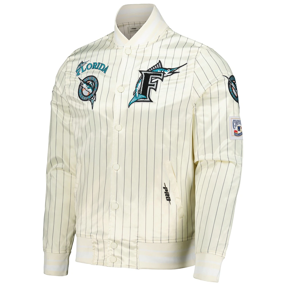 Men's Pro Standard Cream Florida Marlins Cooperstown Collection Pinstripe Retro Classic Satin Full-Snap Jacket