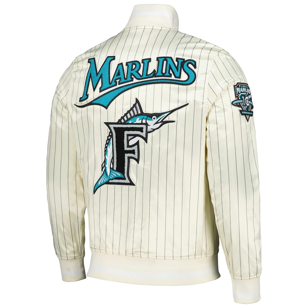 Men's Pro Standard Cream Florida Marlins Cooperstown Collection Pinstripe Retro Classic Satin Full-Snap Jacket