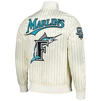 Men's Pro Standard Cream Florida Marlins Cooperstown Collection Pinstripe Retro Classic Satin Full-Snap Jacket