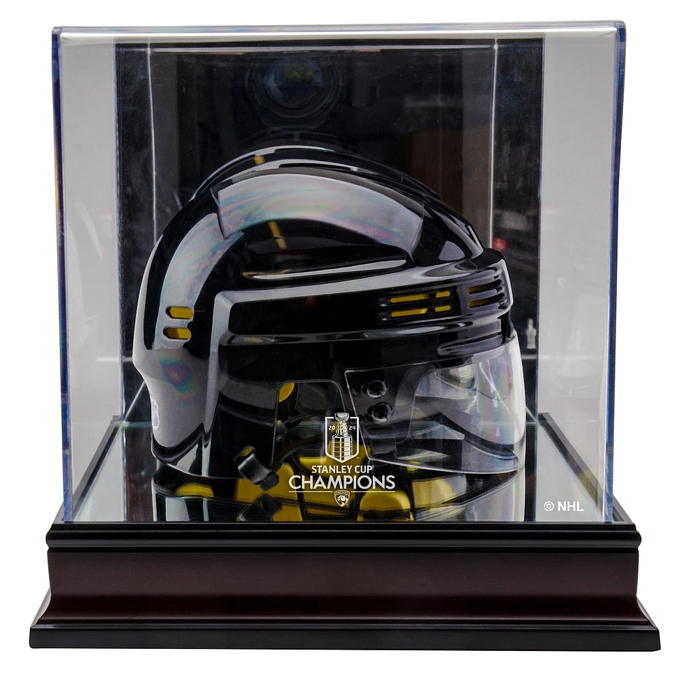  Florida Panthers  2024 Stanley Cup Champions Mahogany Mini Helmet Logo Display Case
