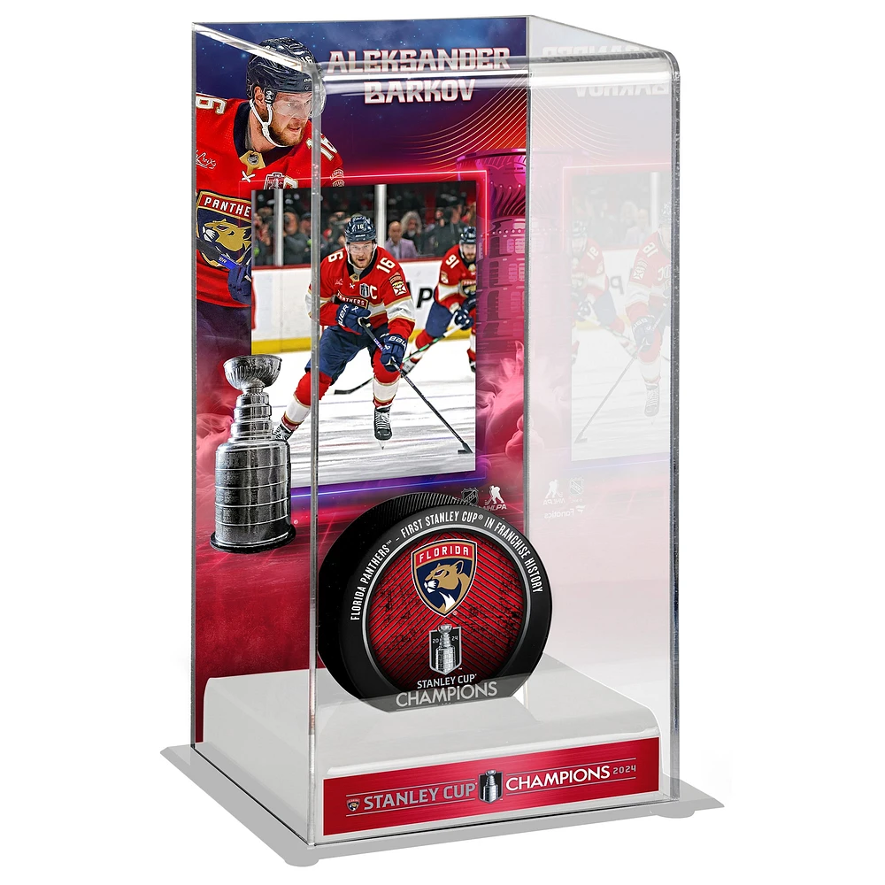 Aleksander Barkov Florida Panthers  2024 Stanley Cup Champions Logo Deluxe Tall Hockey Puck Case