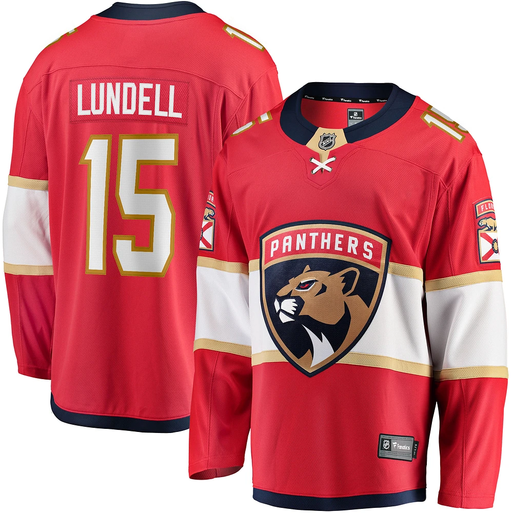 Maillot de joueur échappé à domicile des Fanatics Anton Lundell Panthers la Floride, rouge, pour hommes